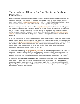 The Importance of Regular Car Park Cleaning for Safety and Maintenance