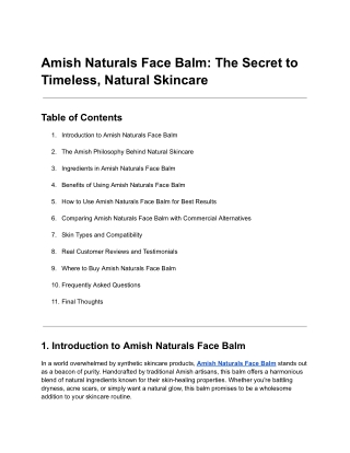 Amish Naturals Face Balm_ The Secret to Timeless, Natural Skincare
