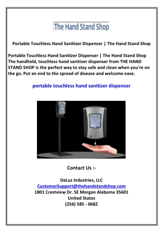 Portable Touchless Hand Sanitizer Dispenser  The Hand Stand Shop