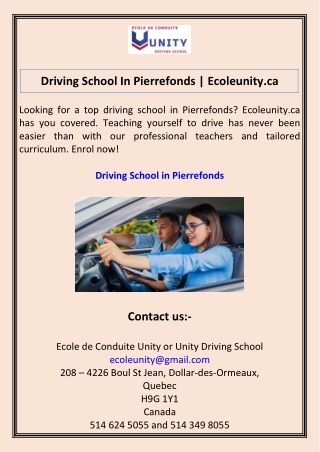 Driving School In Pierrefonds  Ecoleunity.ca