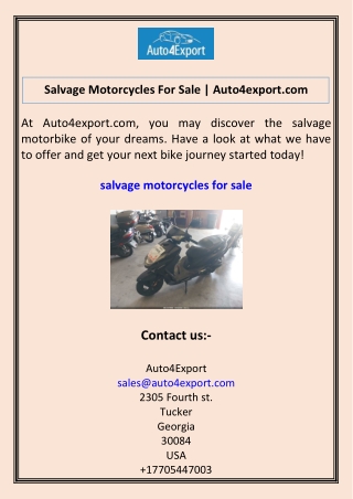 Salvage Motorcycles For Sale  Auto4export.com