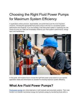 Choosing the Right Fluid Power Pumps for Maximum System Efficiency