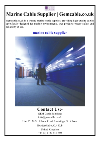 Marine Cable Supplier | Gemcable.co.uk