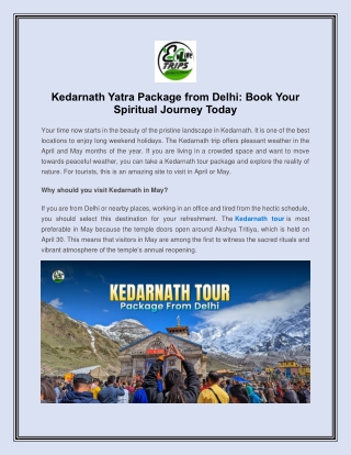 Kedarnath Yatra Package from Delhi-  Book Your Spiritual Journey Today