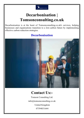 Decarbonisation | Tomsonconsulting.co.uk
