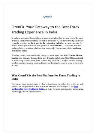 OzenFX  Your Gateway to the Best Forex Trading Experience in India