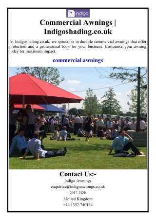Commercial Awnings | Indigoshading.co.uk