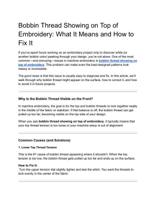 Bobbin Thread Showing on Top of Embroidery