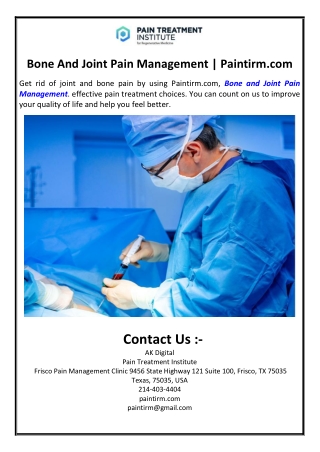 Bone And Joint Pain Management | Paintirm.com