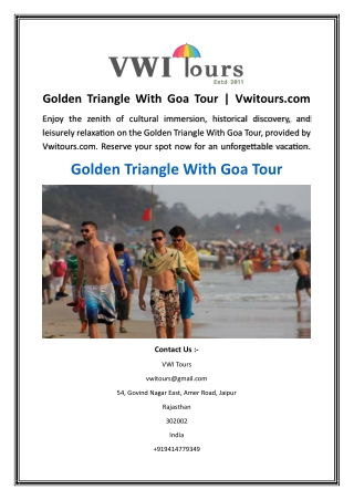 Golden Triangle With Goa Tour Vwitours.com