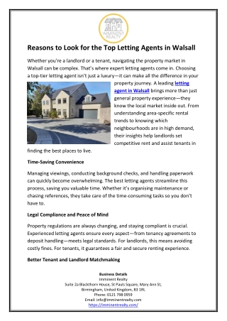 Reasons to Look for the Top Letting Agents in Walsall