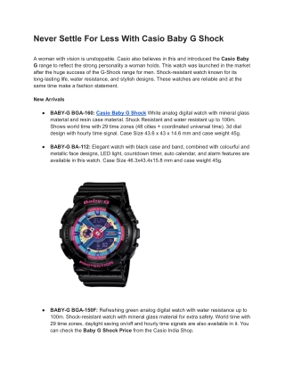 Never Settle For Less With Casio Baby G Shock
