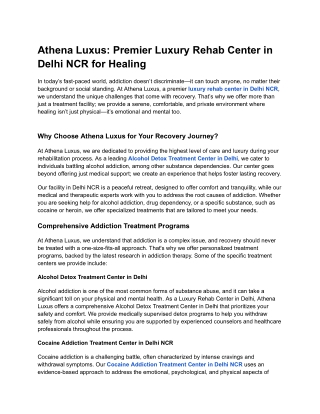 Luxury Rehab in Delhi NCR | Athena Luxus – Premier Care & Comfort
