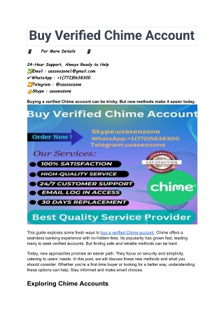 Some New Ways To Buy Verified Chime Account Today