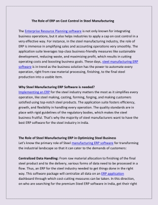 The Impact of ERP on Cost Control in Steel Manufacturing