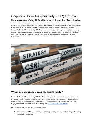 Corporate Social Responsibility (CSR) for Small Businesses Why It Matters and How to Get Started