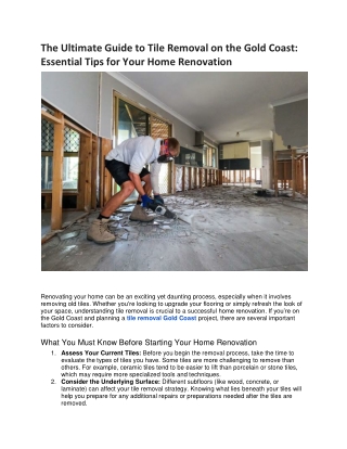 The Ultimate Guide to Tile Removal on the Gold Coast Essential Tips for Your Home Renovation