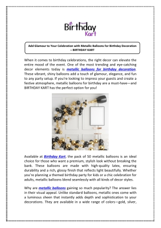 Shop Metallic Balloons for Birthday Decoration - Birthday Kart