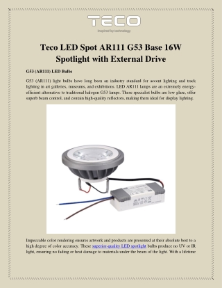 Teco LED Spot AR111 G53 Base 16W Spotlight with External Drive