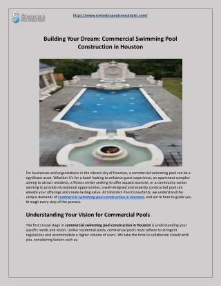 Commercial Swimming Pool Construction in Houston