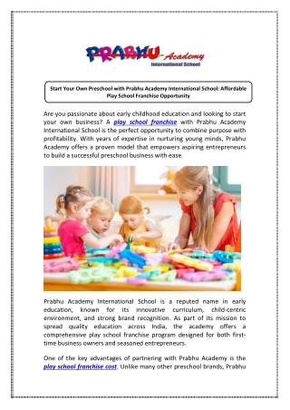 Explore Now the Best Play School Franchise Cost