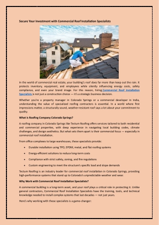 Secure Your Investment with Commercial Roof Installation Specialists