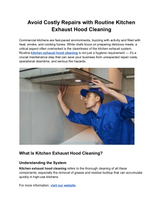 Avoid Costly Repairs with Routine Kitchen Exhaust Hood Cleaning