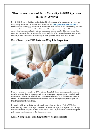 The Importance of Data Security in ERP System in Saudi Arabia