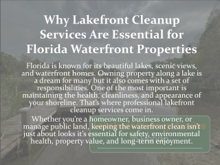 Why Lakefront Cleanup Services Are Essential for Florida Waterfront Properties