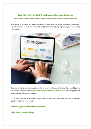 Top 5 benefits of web development for your business