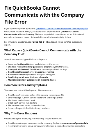 Fix QuickBooks Cannot Communicate with the Company File Error