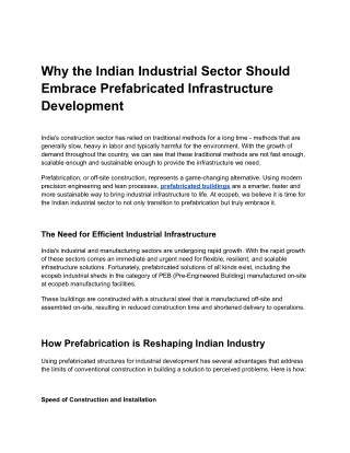 Why the Indian Industrial Sector Should Embrace Prefabricated Infrastructure Development