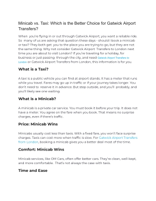 Minicab vs. Taxi_ Which is the Better Choice for Gatwick Airport Transfers_