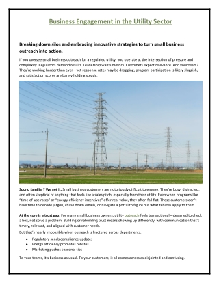 Business Engagement in the Utility Sector