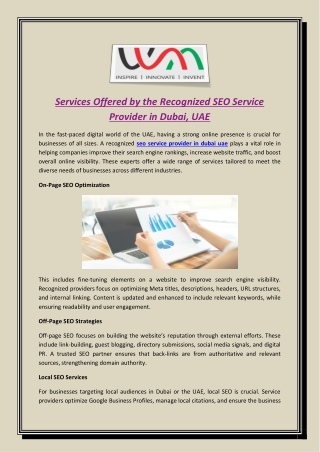 Services Offered by the Recognized SEO Service Provider in Dubai