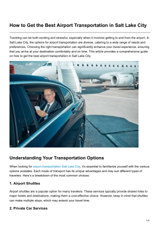 How to Get the Best Airport Transportation in Salt Lake City