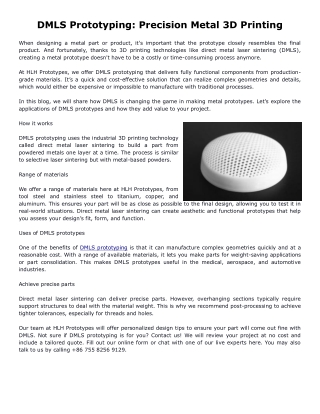 DMLS Prototyping: Precision Metal 3D Printing