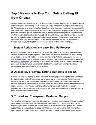 Top 5 Reasons to Buy Your Online Betting ID from Cricaza