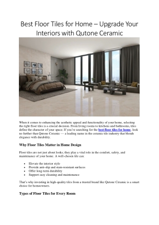 Best Floor Tiles for Home