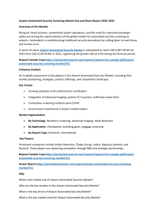 Airport Automated Security Screening Market Size and Share Report 2023–2031