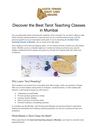 Discover the Best Tarot Teaching Classes in Mumbai