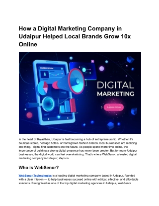 How a Digital Marketing Company in Udaipur Helped Local Brands Grow 10x Online