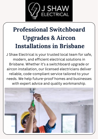 Expert Switchboard Upgrade Brisbane & Aircon Installation Services  J Shaw Electrical