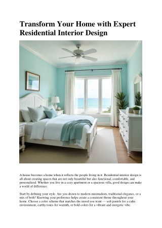 Turn Your House into a Dream Home with Smart Residential Interior Design