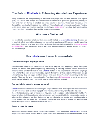 The Role of Chatbots in Enhancing Website User Experience
