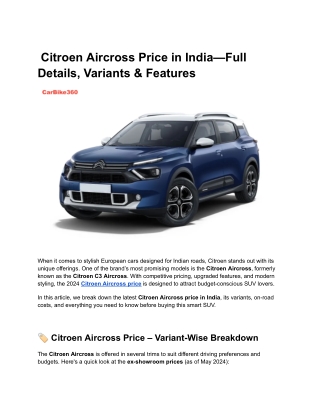 Citroen Aircross Price in India—Full Details, Variants & Features