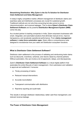 Streamlining Distribution_ Why Zylem is the Go-To Solution for Distributor Claim Settlement and Sales Management