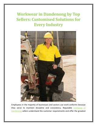Workwear in Dandenong by Top Sellers Customised Solutions for Every Industry
