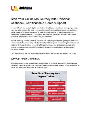 Start Your Online MA Journey with UniAdda:  Cashback, Certification & Career Sup