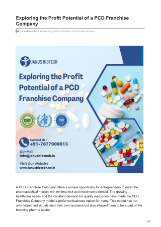 Exploring the Profit Potential of a PCD Franchise Company